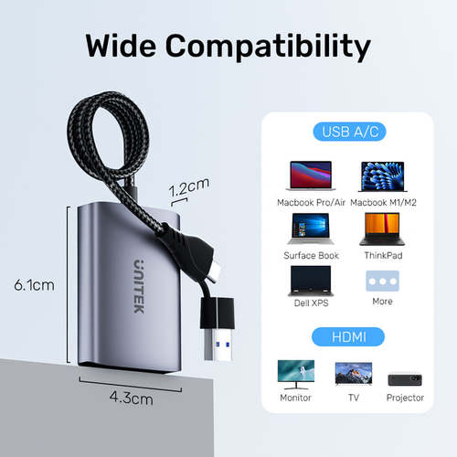 מתאם תצוגה Unitek V1427A01 USB A/C to HDMI X2