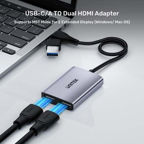 מתאם תצוגה Unitek V1427A01 USB A/C to HDMI X2