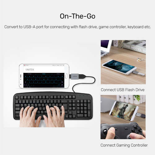 מתאם Unitek Y-A025CGY USB-C To USB3.0 5Gbps OTG