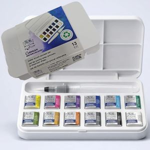 סט 12 טבליות צבעי מים ומכחול Winsor & Newton Cotman