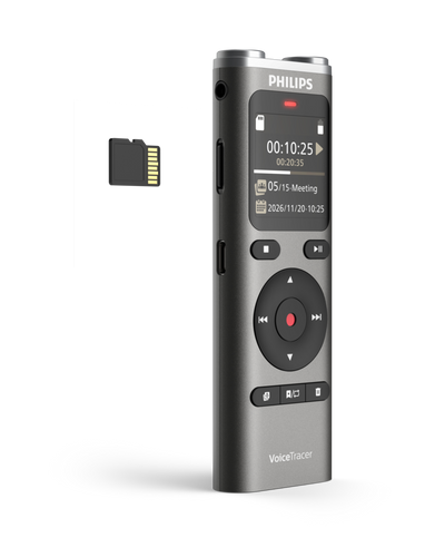 מכשיר הקלטה Philips DVT2075 עם תמלול AI וסיכום פגישות אוטומטי