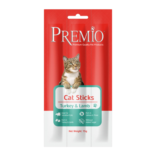 Premio חטיף סטיקים לחתול בטעם הודו וכבש 15 גרם