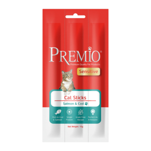 Premio חטיף סטיקים לחתול בטעם סלמון ודג קוד 15 גרם