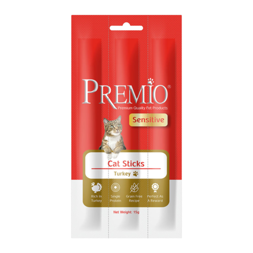 PREMIO פרמיו חטיף סטיקים לחתול בטעם הודו 15 גרם