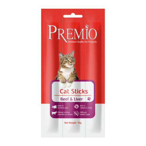 PREMIO פרמיו חטיף סטיקים לחתול בטעם כבד ובקר 15 גרם