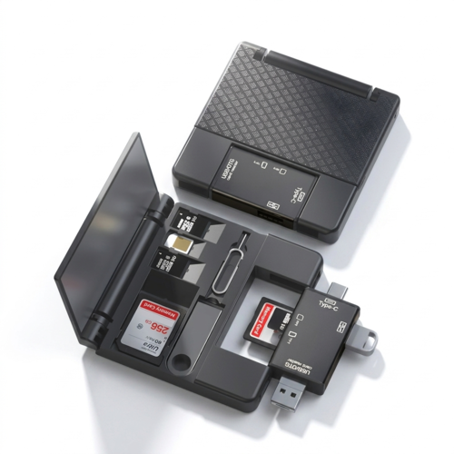 קורא כרטיסים משולב USB/OTG עם קופסת איחסון לכרטיסים