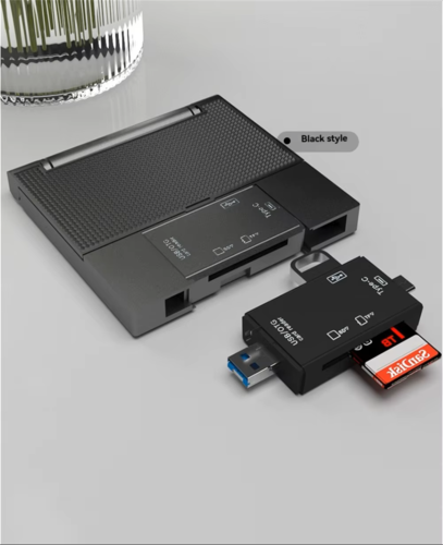 קורא כרטיסים משולב USB/OTG עם קופסת איחסון לכרטיסים