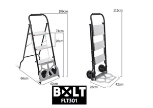 דרגלה - עגלה משולבת סולם 3 שלבים (עגלה-80ק"ג/סולם-150ק"ג) BOLT FLT201