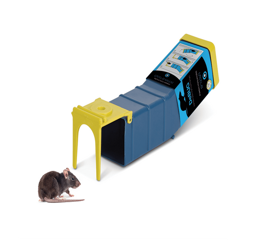 מלכודת נדנדה הומנית לעכברים וחולדות עשויה פלסטיק קשיח עם מנגנון שחרור פשוט, מיועדת ללכידה בטוחה ללא פגיעה במכרסם לשימוש חוזר בבית ובמפעל