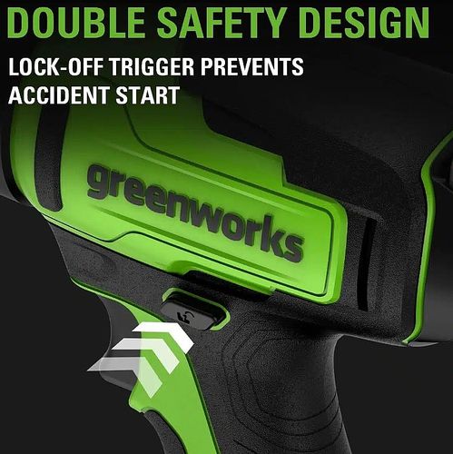 אקדח חום נטען GREENWORKS דגם 99630 24V עם חימום מהיר ל-500 מעלות, נעילת הדק בטיחותית, תאורת LED מובנית ווו תליה נוח למגוון שימושים מקצועיים