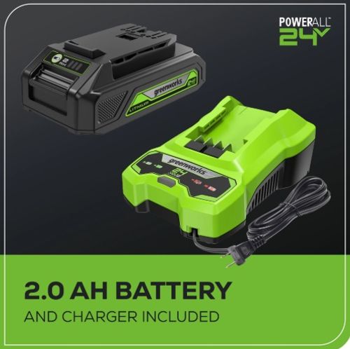 מסור שרשרת נטען GREENWORKS דגם 99701-1 24V עם להב OREGON 10 אינץ', כולל סוללת 2 אמפר ומטען מהיר, מק
