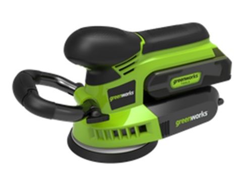 מלטשת אקצנטרית נטענת GREENWORKS דגם 99574/4 בטכנולוגיית 24V עם דיסק ליטוש 5 אינץ', 6 דרגות מהירות ויחידת איסוף אבק למקצוענים