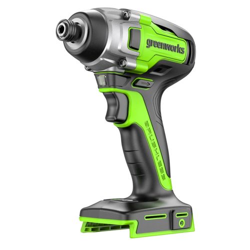 מברגת אימפקט נטענת בראשלס GREENWORKS 24V דגם 99574.5 עם מומנט 300Nm, שלושה מצבי מומנט מתכווננים, תאורת LED 2000 לומנס ותפסנית שחרור מהיר - כלי מקצועי לעבודות הברגה תובעניות