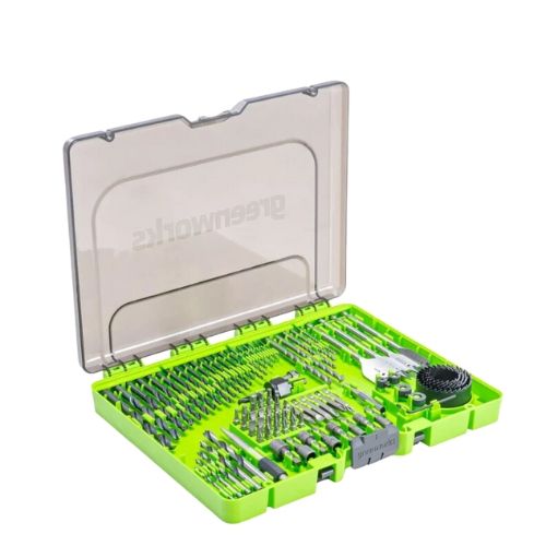 סט 90 אביזרים למברגות ומקדחות GREENWORKS דגם 99499 - כולל מקדחי Black Oxide, ביטי הברגה וכוח, מקדחי טונגסטן וכוס בתיק נשיאה מאורגן