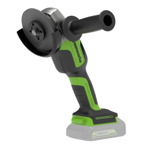 משחזת זווית GREENWORKS 99574/3.5 24V Brushless עם דיסק 5 אינץ', תיבת הילוכים מאלומיניום וידית דו-מצבית למגוון עבודות השחזה והחיתוך המקצועיות