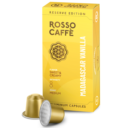 10 קפסולות אלומניום וניל rosso caffe- Vanilla חוזק 6