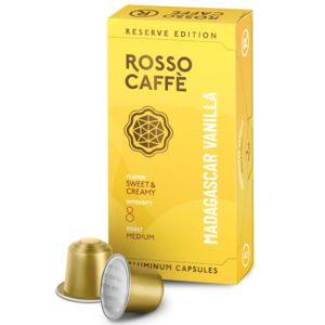 10 קפסולות אלומניום וניל rosso caffe- Vanilla חוזק 6