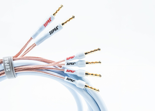 כבלים Hi-End לרמקולים Bi-Wire כולל תקעי בננה ומזלג מתחלפים מבית SUPRA דגם XL ANNORUM BIWIRE COMBICON