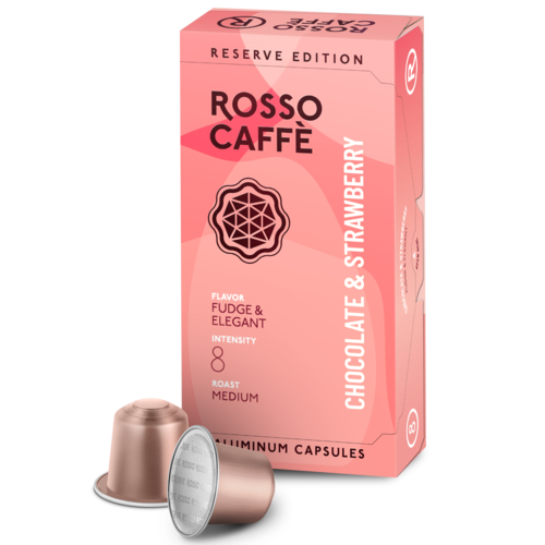 10 קפסולות אלומניום בטעם שוקולד תות rosso caffe חוזק 8