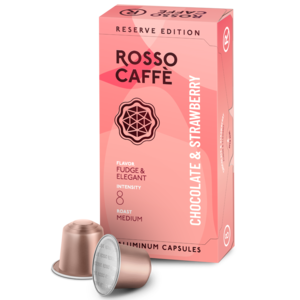 10 קפסולות אלומניום בטעם שוקולד תות rosso caffe חוזק 8