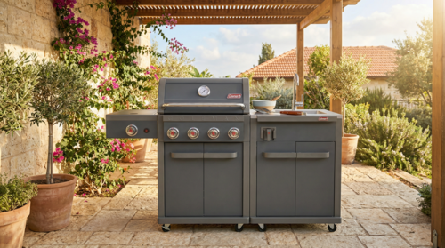 גריל רבולושן 4 אפור חדש + כירת צד גז  + יח’ כיור Coleman