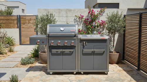 גריל רבולושן 4 אפור חדש + כירת צד גז  + יח’ כיור Coleman