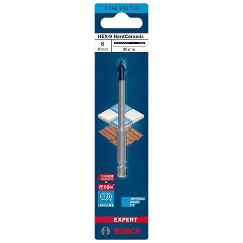 מקדח קרמיקה 6 ממ לאימפקט 1/4 BOSCH אורך 90 ממ HEX-9