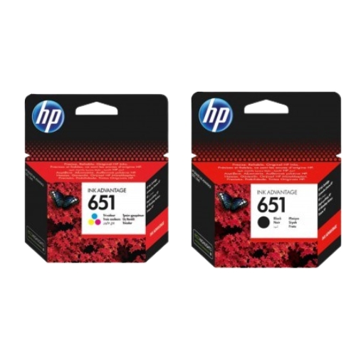 זוג ראשי דיו מקוריים HP 651 צבעוני + שחור