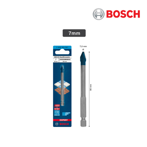 מקדח קרמיקה 6 ממ לאימפקט 1/4 BOSCH אורך 90 ממ HEX-9