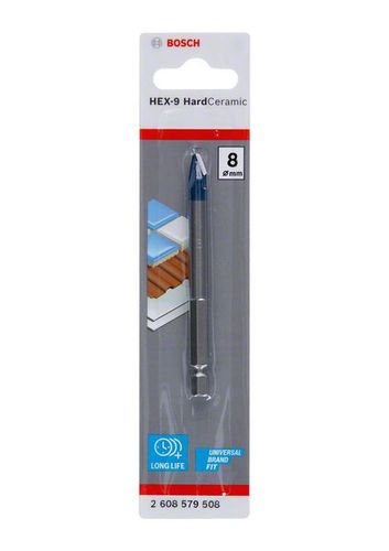 מקדח קרמיקה 8 ממ לאימפקט 1/4 BOSCH אורך 90 ממ HEX-9