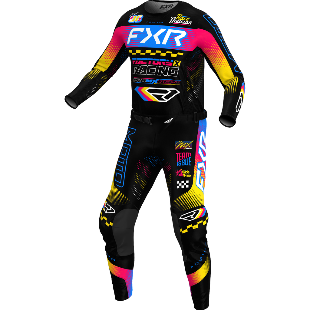 חליפת רכיבה לאופנוע לילדים FXR PODIUM GLADIATOR V26 שחור\כחול\אדום