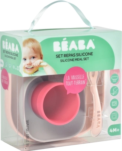 סט כלי אוכל מסיליקון 4 חלקים ורוד Beaba