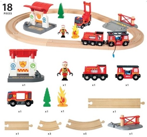 סט רכבת כיבוי, כבאית, תחנת כיבוי ודמות 18 חלקים 33815