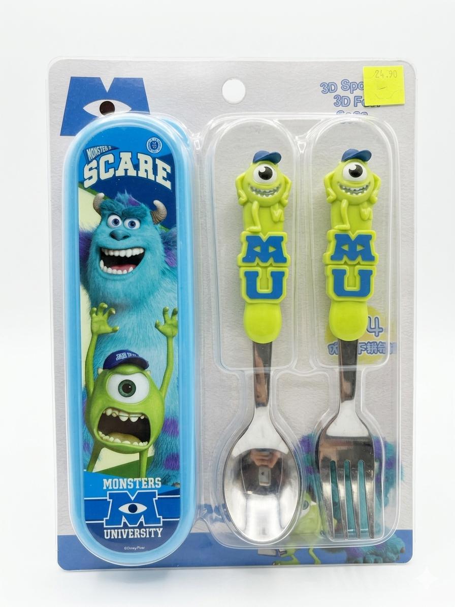 סט סכו"ם ומארז "בית ספר למפלצות" (Monsters University) – דמויות מייק וסאלי