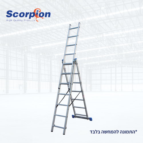 סולם אלומיניום משולב TIANGIN JINMAO דגם CE 3x8 - סולם 3 חלקים עם 8 שלבים בכל חלק, מתאים לשימוש כהארכה, מצב A ומדרגות לעבודות בגובה