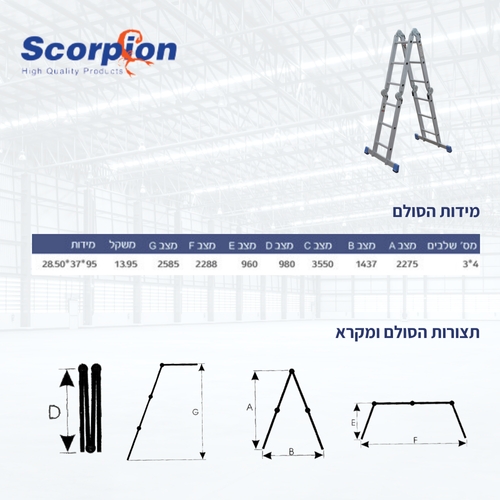 סולם רב מצבי אלומיניום DOFAIR MLSS-6120 מתקפל עם מייצבים רחבים - מוצג בתצורת חצובה עם מנגנון נעילה אוטומטי Click-Lock לעבודות בטיחותיות