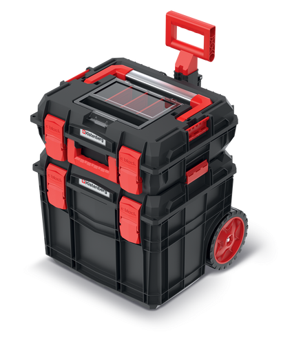 ארגז כלים טרולי C BLOCK MOBILE TOOLBOX SET דגם KXCS454055 מבית KISTENBERG - סט מלא הכולל ארגז כלים עם ארגונית ועגלת כלים עם ידית טלסקופית וגלגלים, מערכת אחסון מקצועית עמידה לכלי עבודה