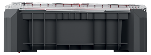 ארגונית X BLOCK BRIDGE ORGANISER KXBB5540B מבית KISTENBERG עם 7 קופסאות נשלפות, מכסה שקוף מפוליקרבונט ופלטפורמת גשר לחיבור מערכות כלים. דגם 60419 לאחסון מקצועי ומודולרי