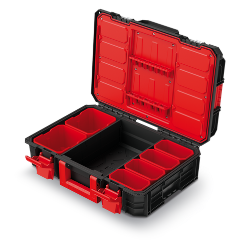 ארגז כלים KISTENBERG X BLOCK TECH TOOL CASE 20 דגם KXB604020G עם 6 קופסאות ארגון, מכסה נפתח למשטח עבודה, מסילות אלומיניום ועמידות 120 ק