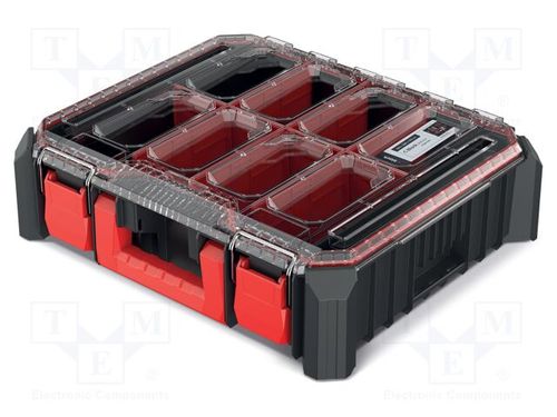אורגנייזר KISTENBERG C BLOCK BRIDGE 540S דגם KCBB4540S-S411 - קופסת אחסון מודולרית שחורה עם מכסה שקוף, 7 מחיצות נשלפות ואיטום IP55 לארגון כלי עבודה ורכיבים קטנים