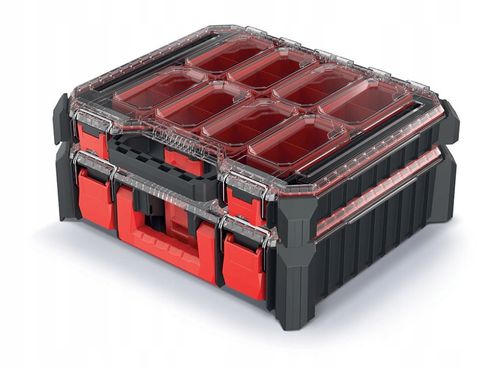 סט 2 ארגוניות CMX 540B KISTENBERG KCXS4540B - ארגונית נמוכה וגבוהה שחורות עם מכסים שקופים, קופסאות נשלפות ומערכת MSX לאחסון מקצועי של כלי עבודה ורכיבים