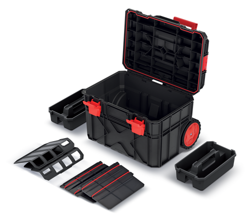 טרולי כלי עבודה KISTENBERG X BLOCK PRO 40 KXB604045 - טרולי מקצועי עם פלטפורמת עבודה, 2 מגשים וגלגלים מחוזקים לארגון ונשיאת כלים