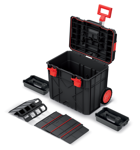 טרולי כלי עבודה KISTENBERG X BLOCK PRO 50 דגם KXB604050 - טרולי מקצועי עם מגשים נשלפים וגלגלים מצופים אלסטומר לנשיאת כלי עבודה כבדים ושימוש כפלטפורמת עבודה