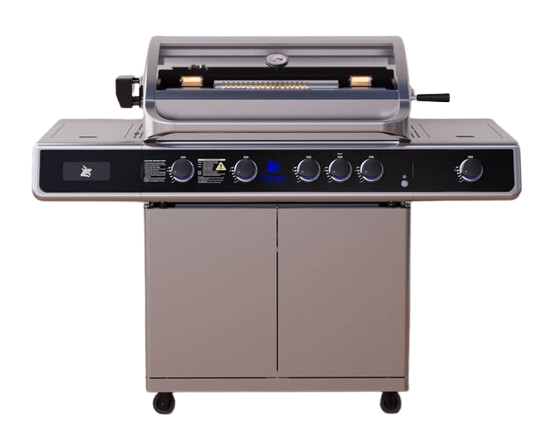 גריל גז עם עגלה וכירת צד עוצמתית 4 מבערי Quad יציקת ברזל - Beefmaster Deluxe 4