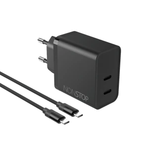 מטען בית שחור +כבל NONSTOP PowerLine 2*PD 45W C-C