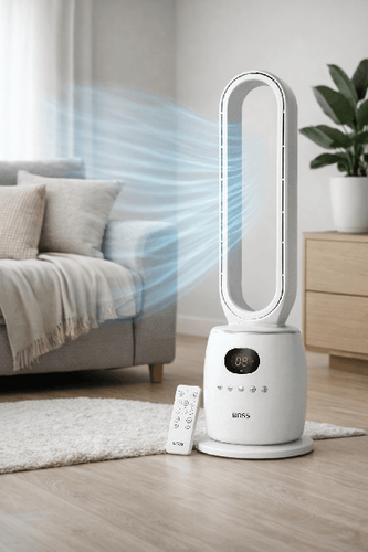 מאוורר מגדל ללא להבים 60W עם שלט BOSS דגם CF007 בצבע לבן