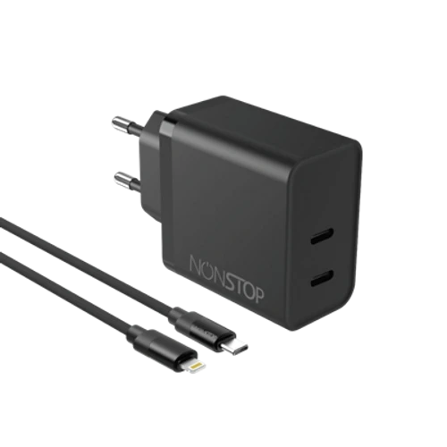 מטען בית שחור +כבל NONSTOP PowerLine 2*PD 45W C-L