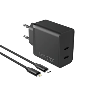 מטען בית שחור +כבל NONSTOP PowerLine 2*PD 45W C-L