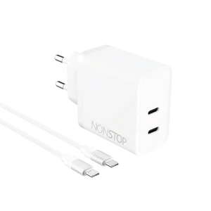 מטען בית לבן +כבל NONSTOP PowerLine 2*PD 45W C-C