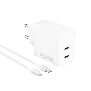 מטען בית לבן +כבל NONSTOP PowerLine 2*PD 45W C-L